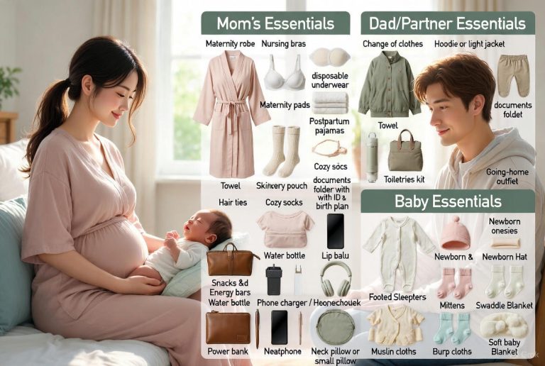 Mom, Dad, and Baby Hospital Bag Checklist (Complete Family Guide)